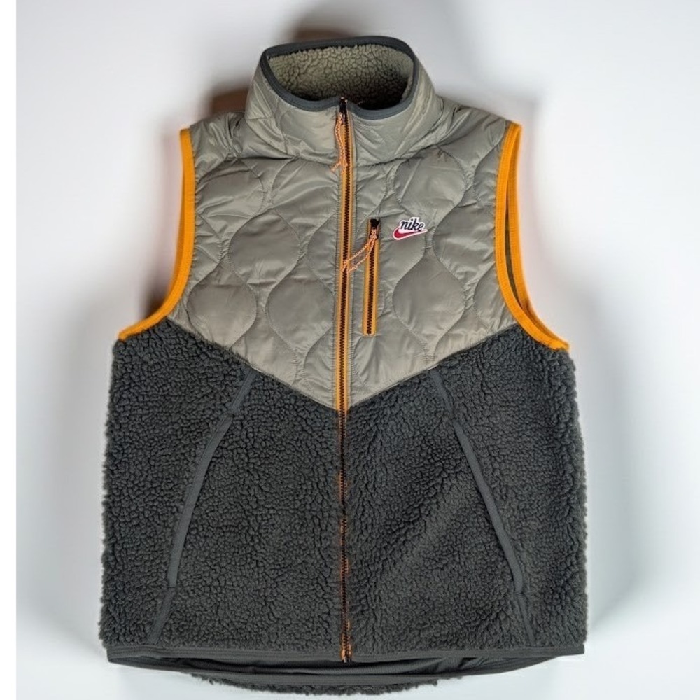 Nike Heritage Hybrid Sherpa Fleece Quilted Vest Men's M Green Orange Gorpcore
